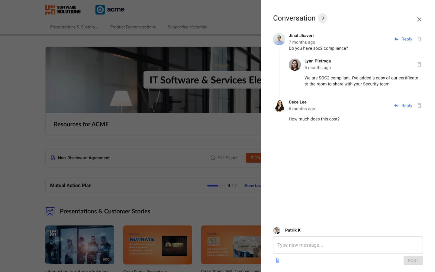 Screenshot of how sellers and prospects chat on the Enable Us platform