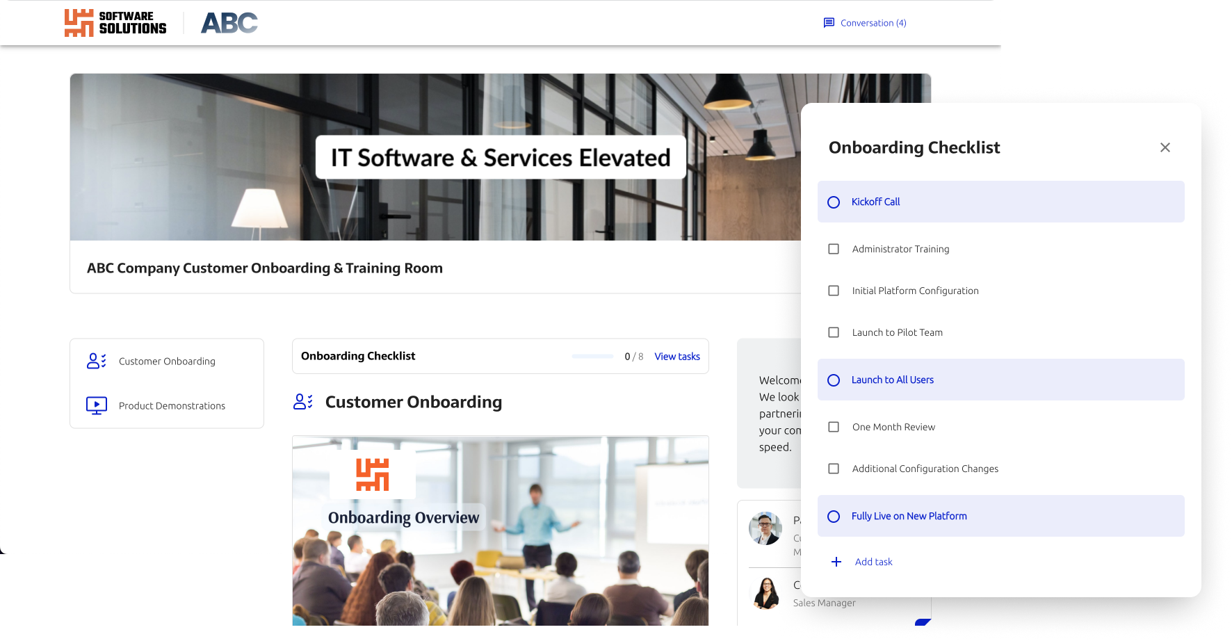 Screenshot of an onboarding checklist within Enable Us Customer Onboarding and Training product