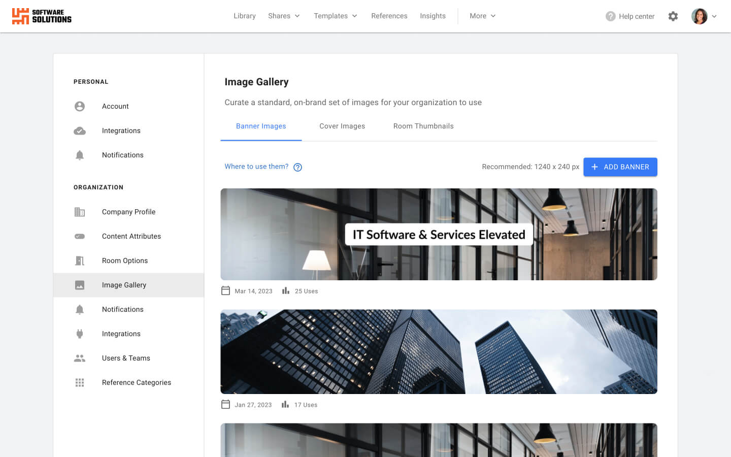 Screenshot of the Image Gallery within the Enable Us Sales content management product