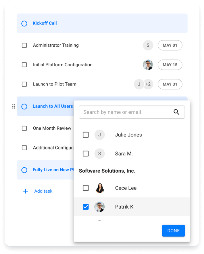 Screenshot of how to assign tasks, owners, etc. in Enable Us Mutual Action Plan software