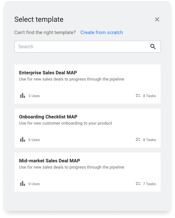 Screenshot of templates that can be created in Enable Us Mutual Action Plan