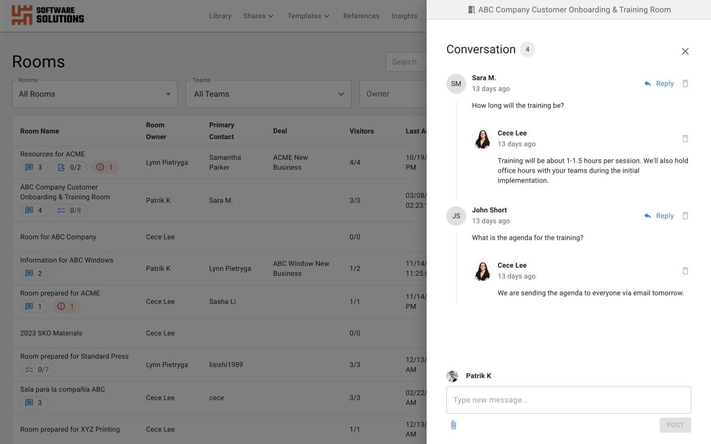 Screenshot of chats with customers using Enable Us Customer Onboarding and Training product