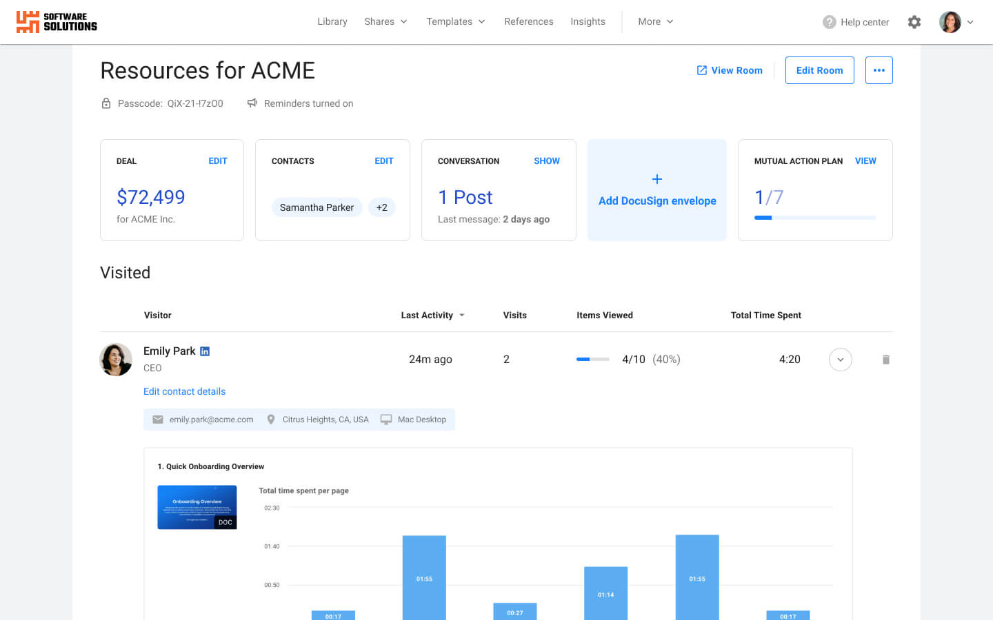 Screenshot of analytics and insights with Enable Us Customer Onboarding and Training