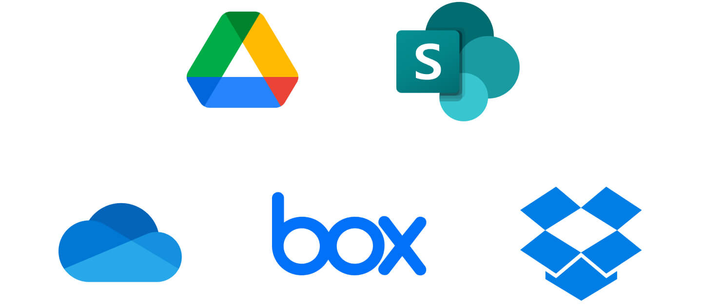 Logos of the different file cloud services Enable Us integrates with